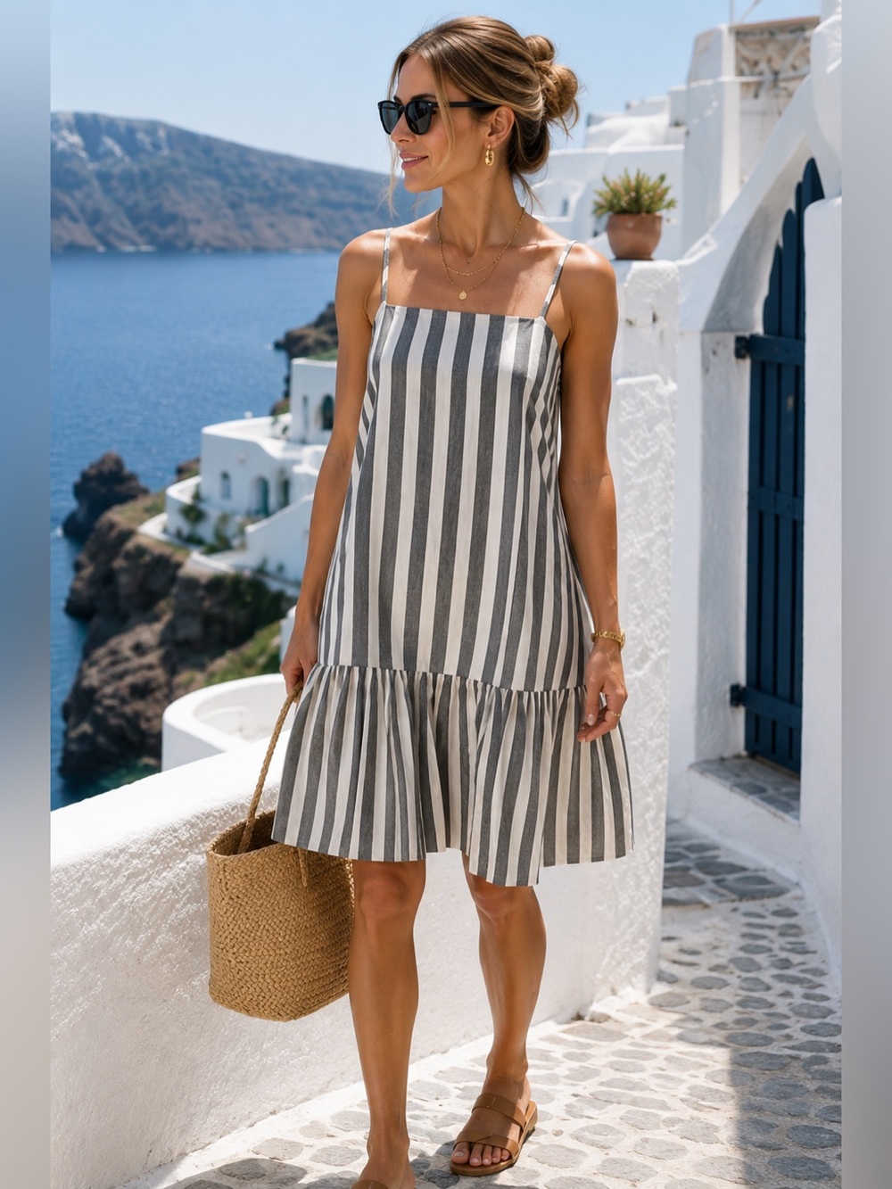 Milly Striped Cotton Cutout Back Dress Size 2